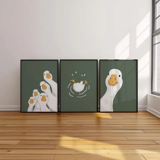 Dark Green Duck Wall Art - Set of 3