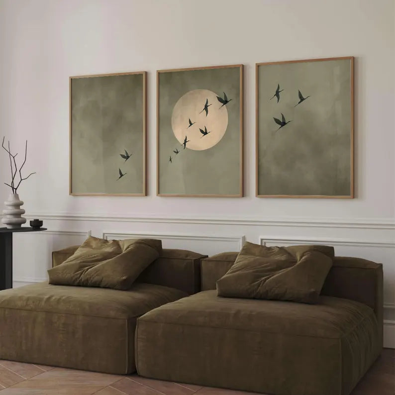 Sage Green Flying Birds - Set of 3
