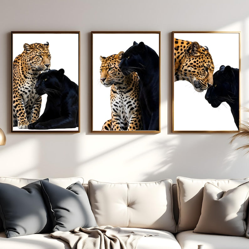 Leopard & Black Panther Wall Art Set of 3