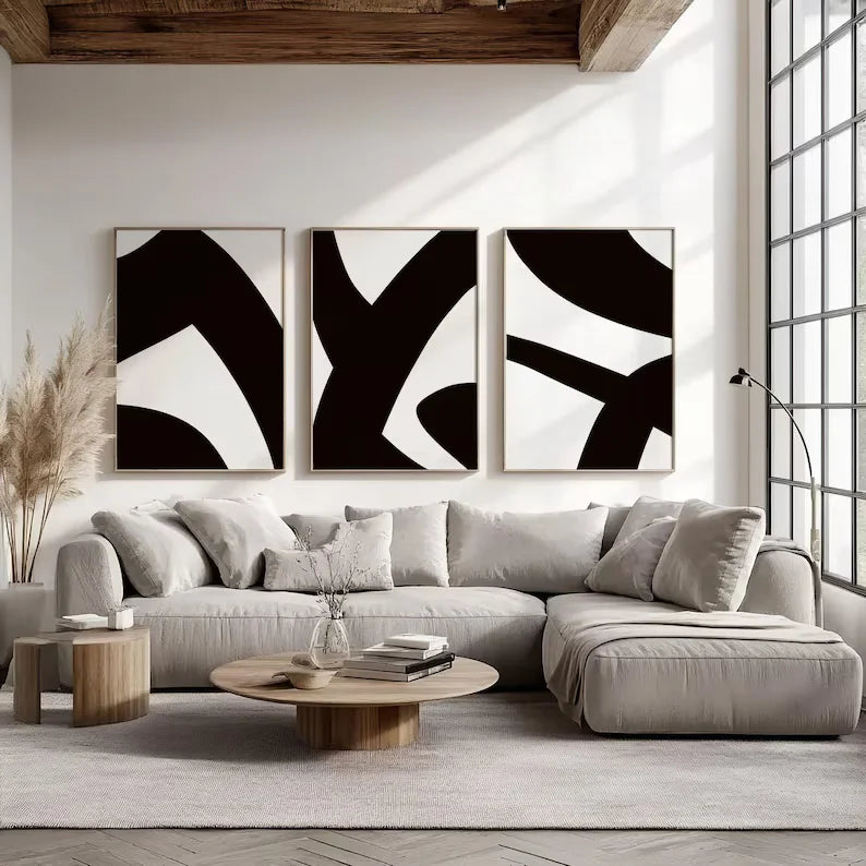 Black and White Art Abstract Line - Set of 3