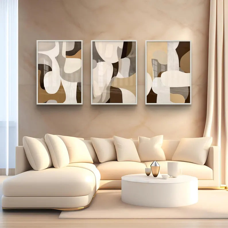 Neutral Abstract Triptych - Set of 3