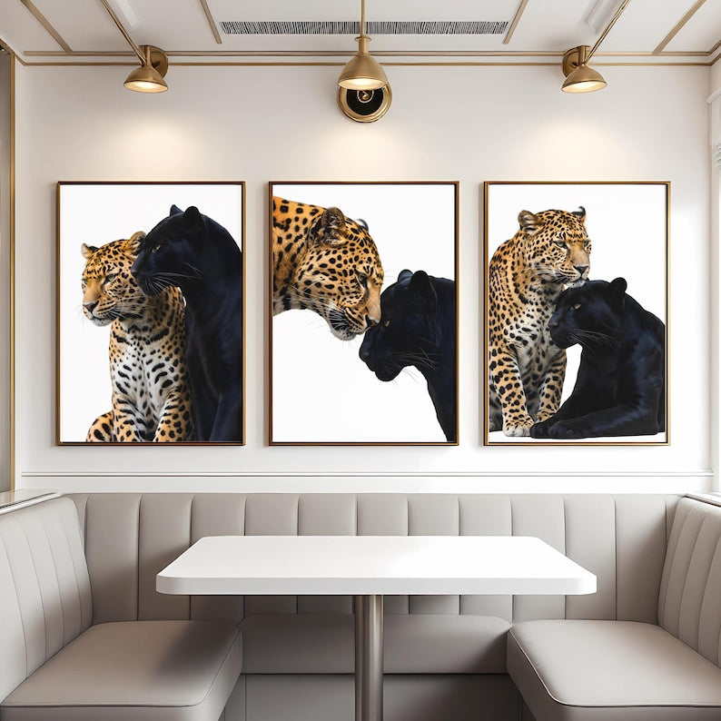 Leopard & Black Panther Wall Art Set of 3