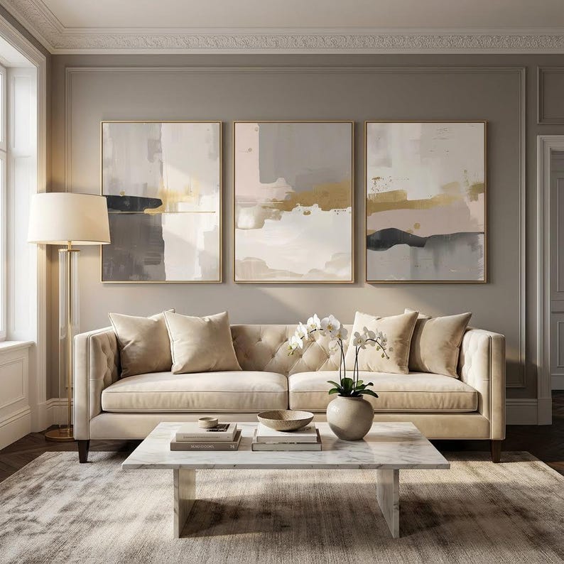 Abstract Wall Art Set | Modern Gray & Gold
