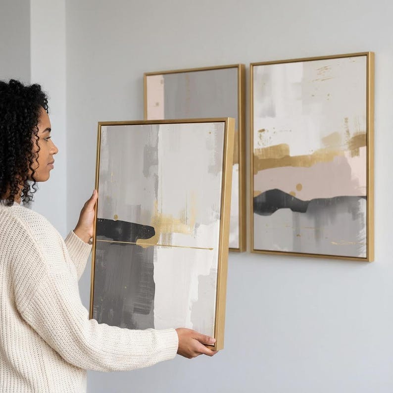 Abstract Wall Art Set | Modern Gray & Gold