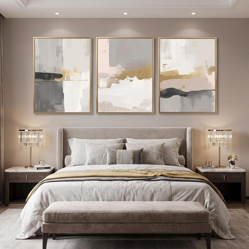 Abstract Wall Art Set | Modern Gray & Gold