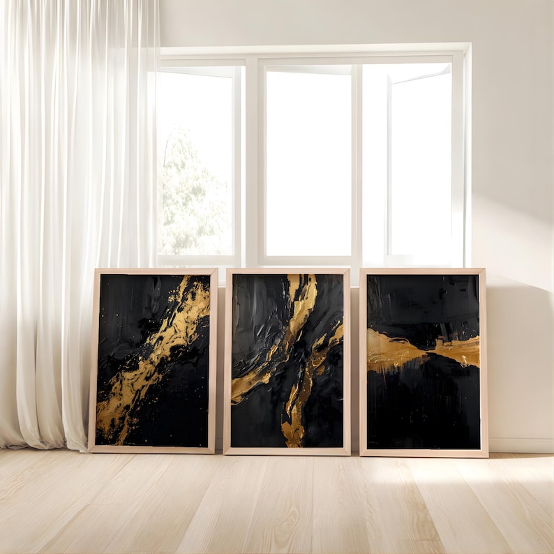 Black and Gold Abstract Wall Art Set of 3