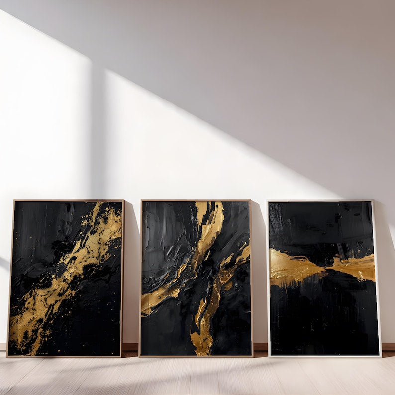 Black and Gold Abstract Wall Art Set of 3