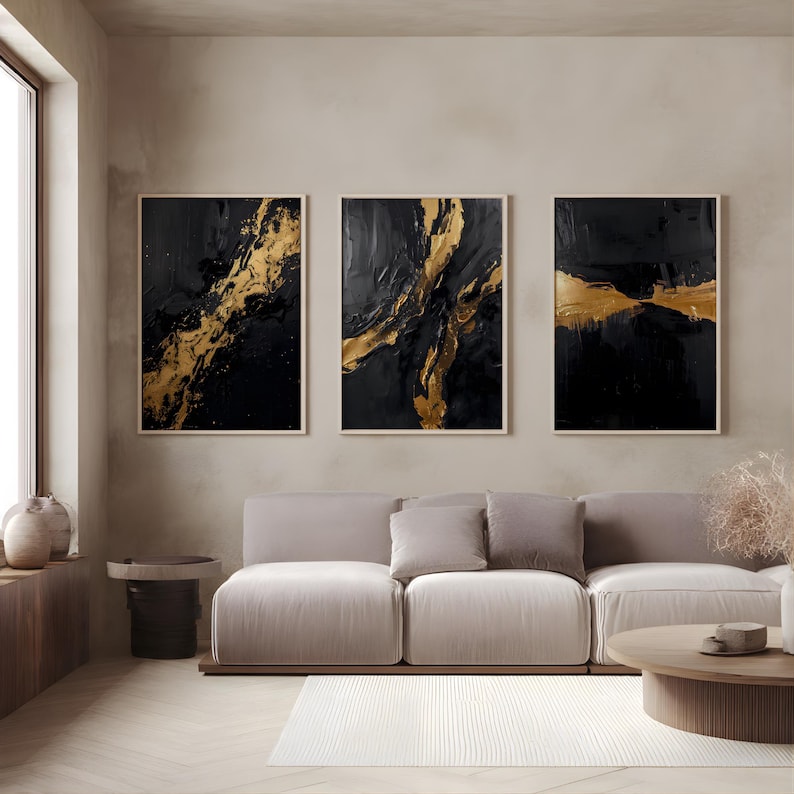 Black and Gold Abstract Wall Art Set of 3