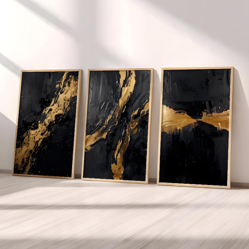 Black and Gold Abstract Wall Art Set of 3
