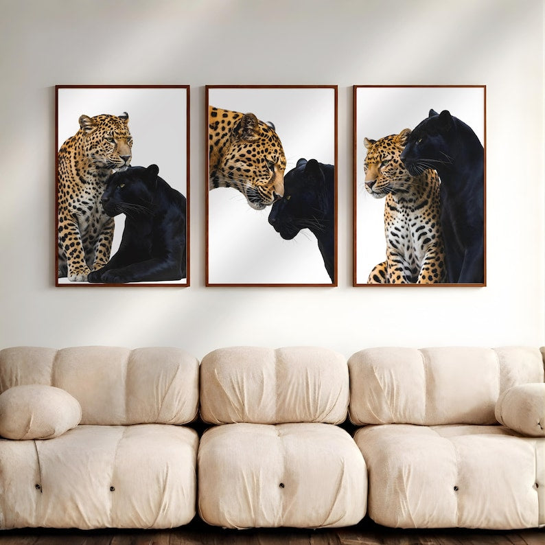Leopard & Black Panther Wall Art Set of 3