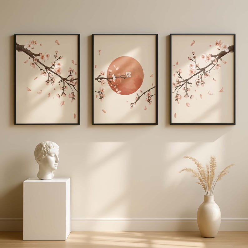 Japandi Sakura Triptych Wall Frame