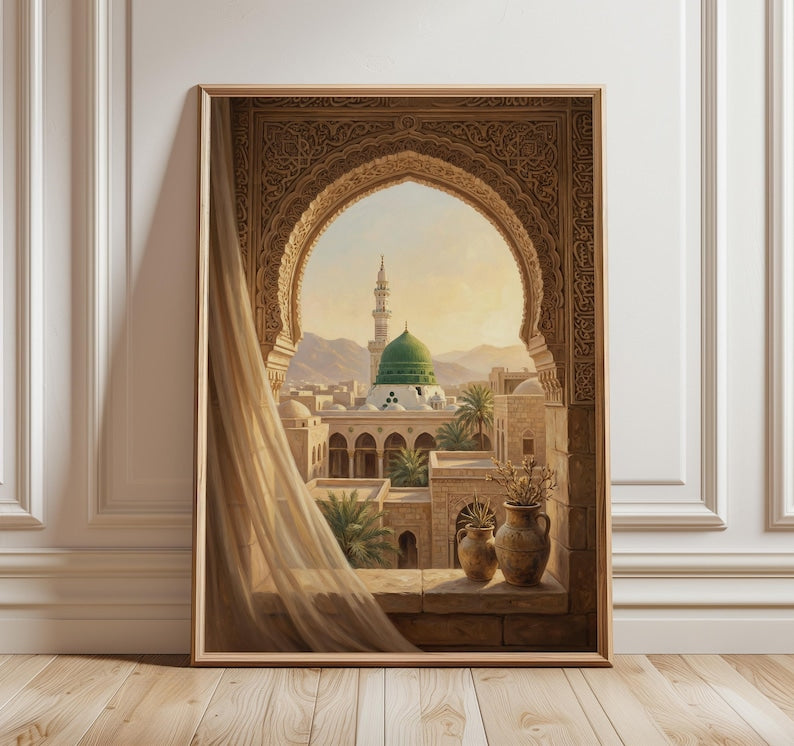 Masjid Nabawi Window Green Wall Frame | Modern Art Frame