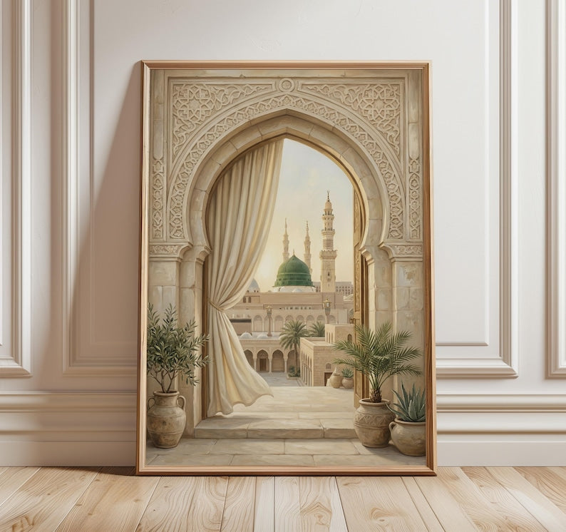 Masjid Nabawi Green Wall Frame | Modern Art Frame