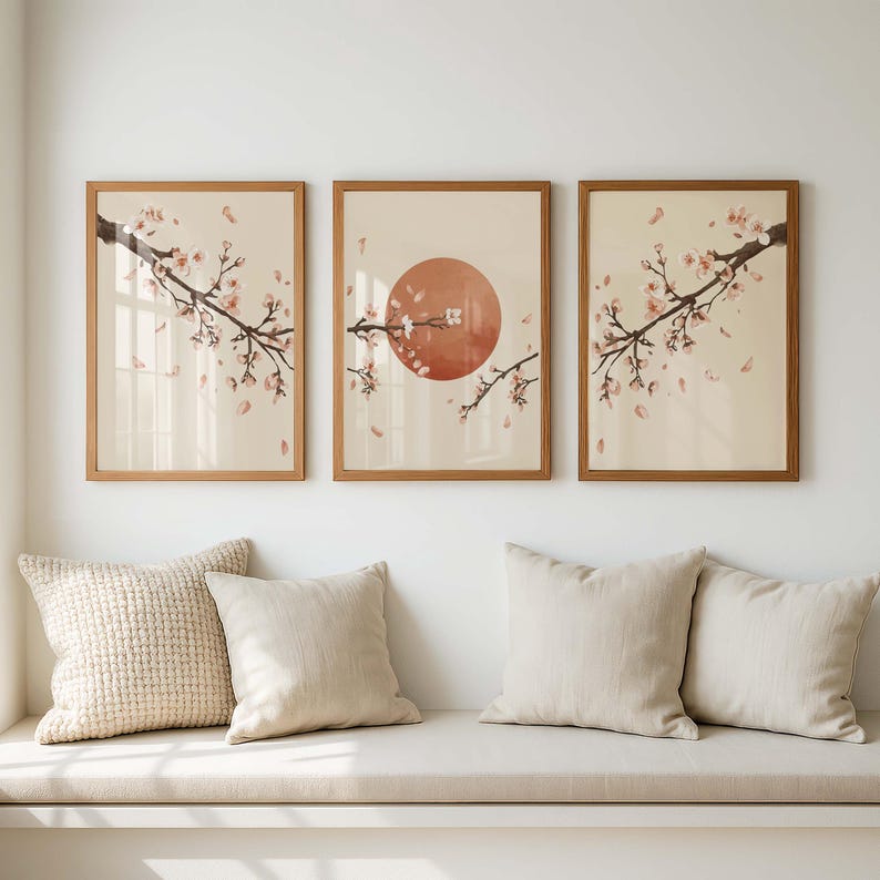 Japandi Sakura Triptych Wall Frame