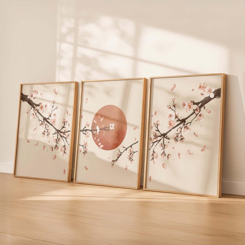 Japandi Sakura Triptych Wall Frame