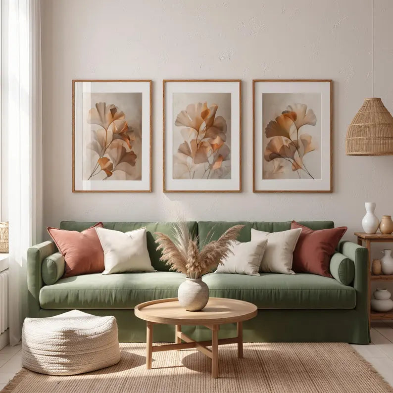 Ginkgo Leaf Abstract Art - Set of 3