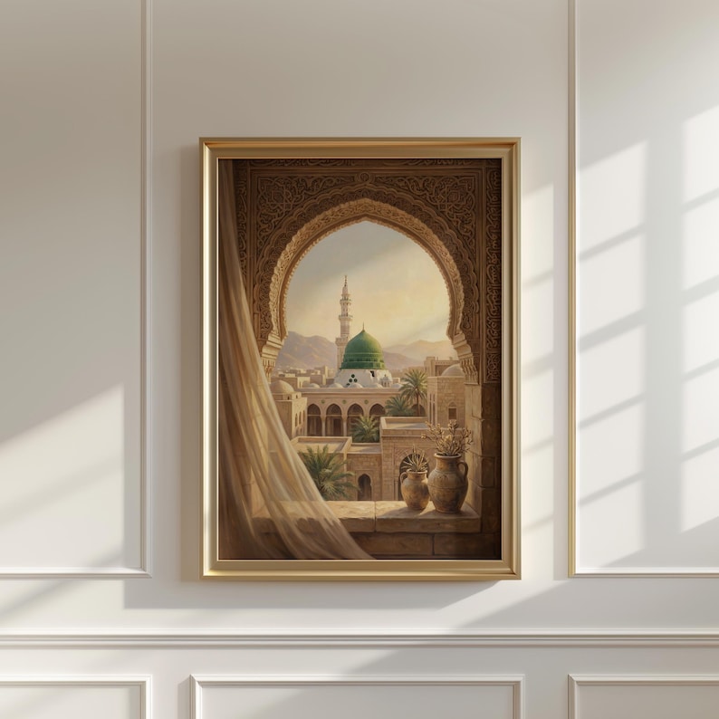 Masjid Nabawi Window Green Wall Frame | Modern Art Frame