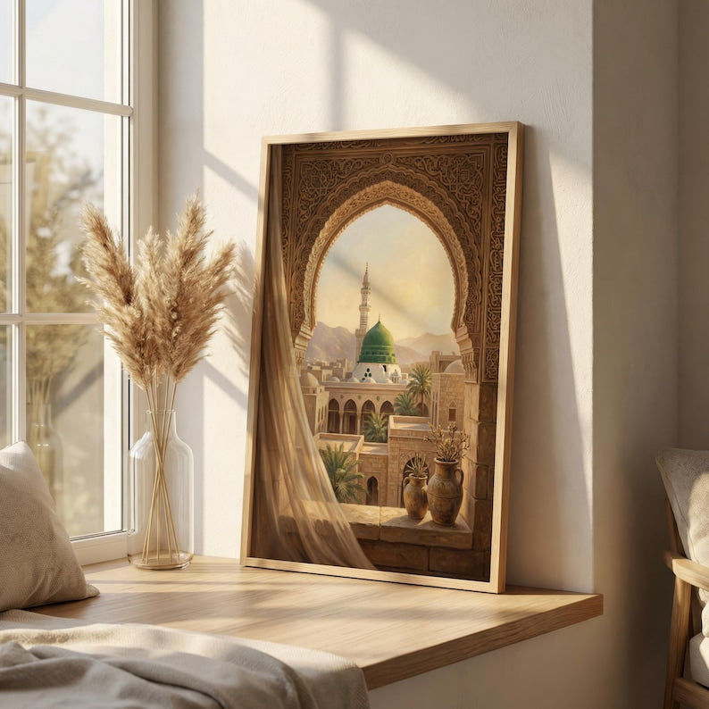 Masjid Nabawi Window Green Wall Frame | Modern Art Frame