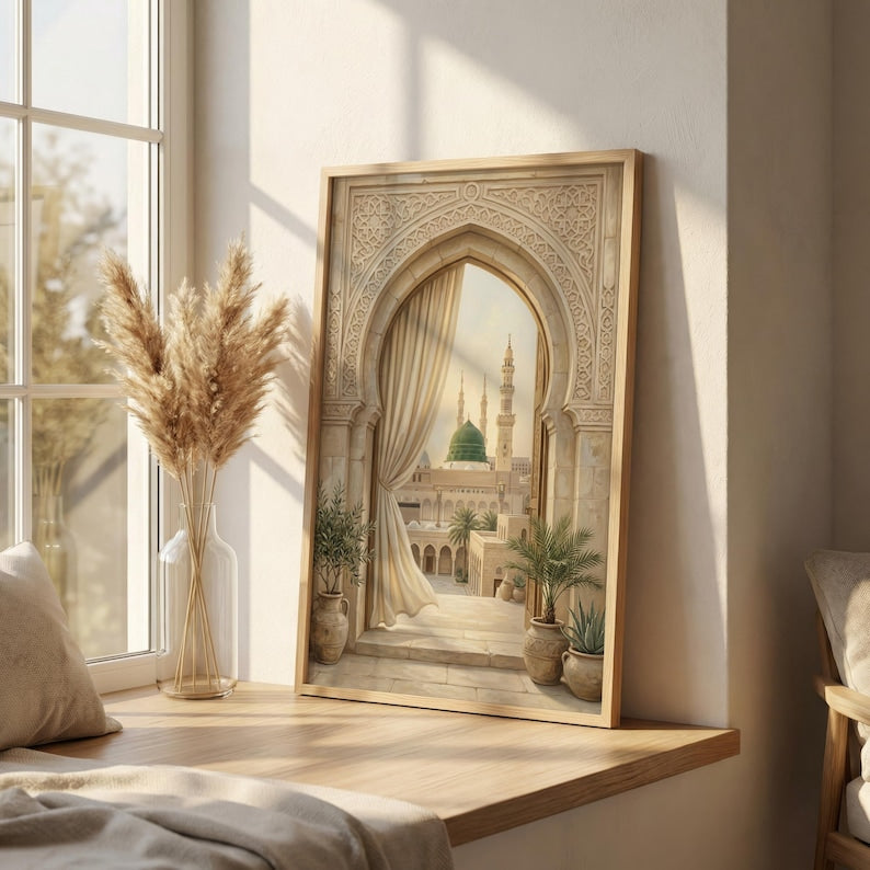 Masjid Nabawi Green Wall Frame | Modern Art Frame