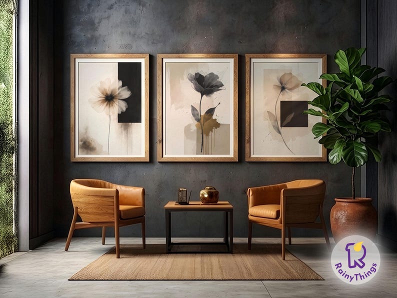 3 Piece Wabi Sabi Textured Abstract Art