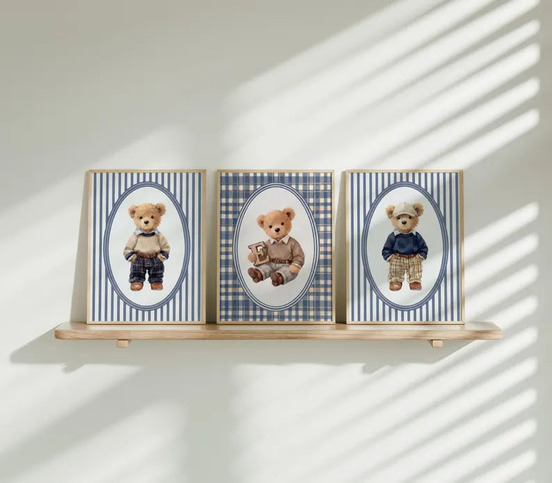 Blue Polo Bear Nursery - Set of 3