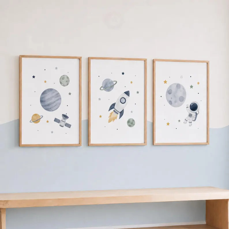 Space Nursery Wall Art - Set of 3