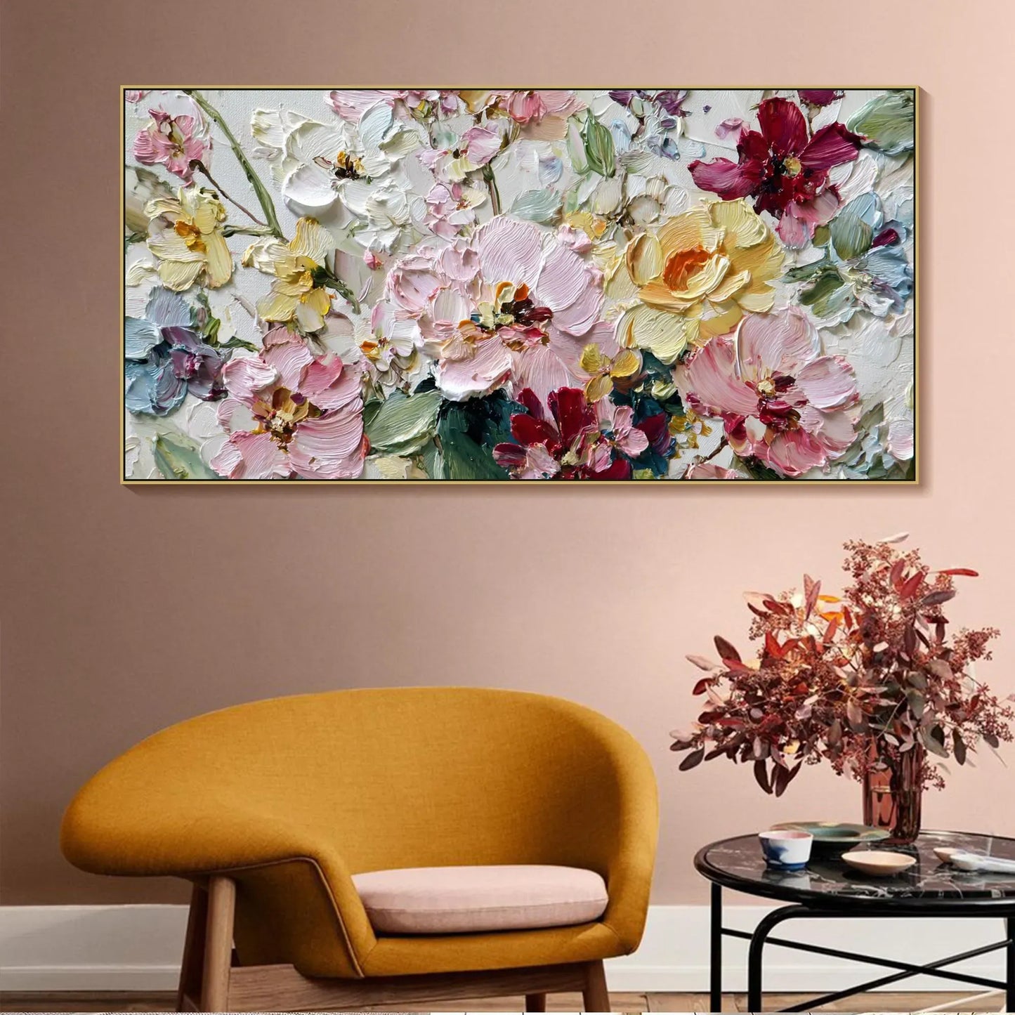 Textured Floral Wall Art - Canvas Frame