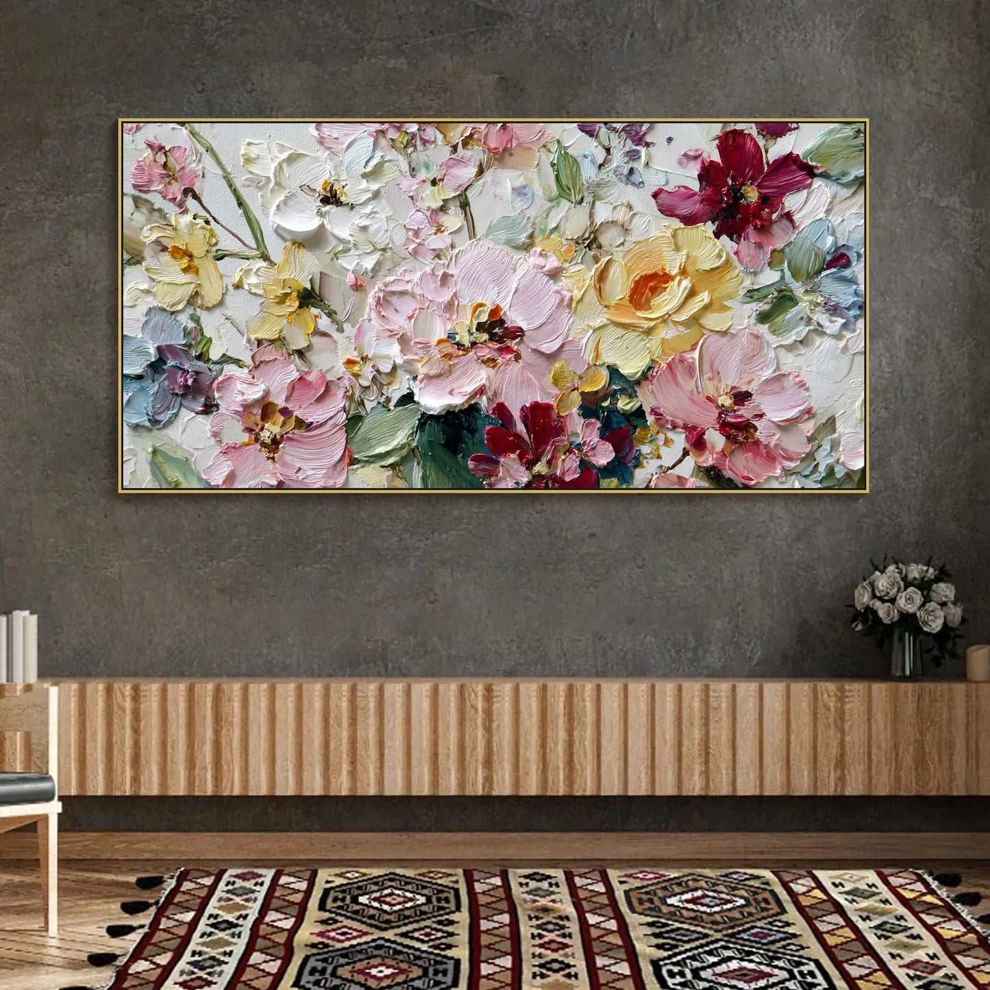 Textured Floral Wall Art - Canvas Frame