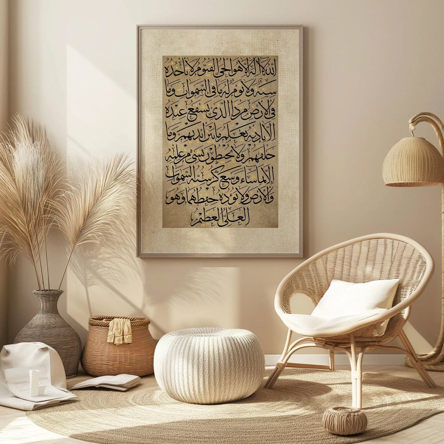 Vintage Ayatul Kursi Beige Islamic Wall Art - Wall Frame
