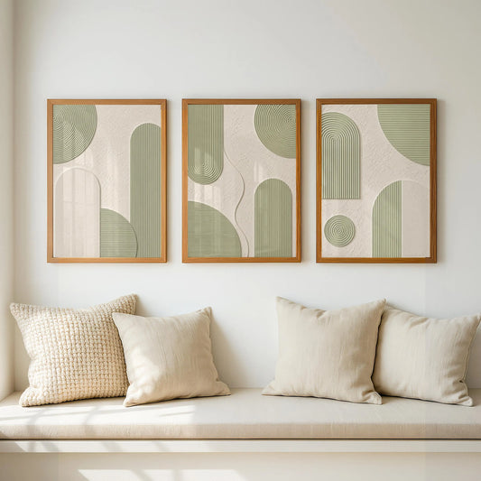 Sage Green Abstract Geometric - Set of 3
