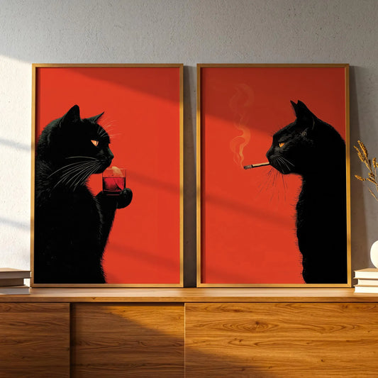 Cool Cat Abstract Art - Set of 2