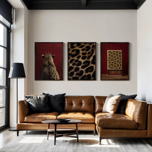 Burgundy Leopard Wall Art - Set of 3