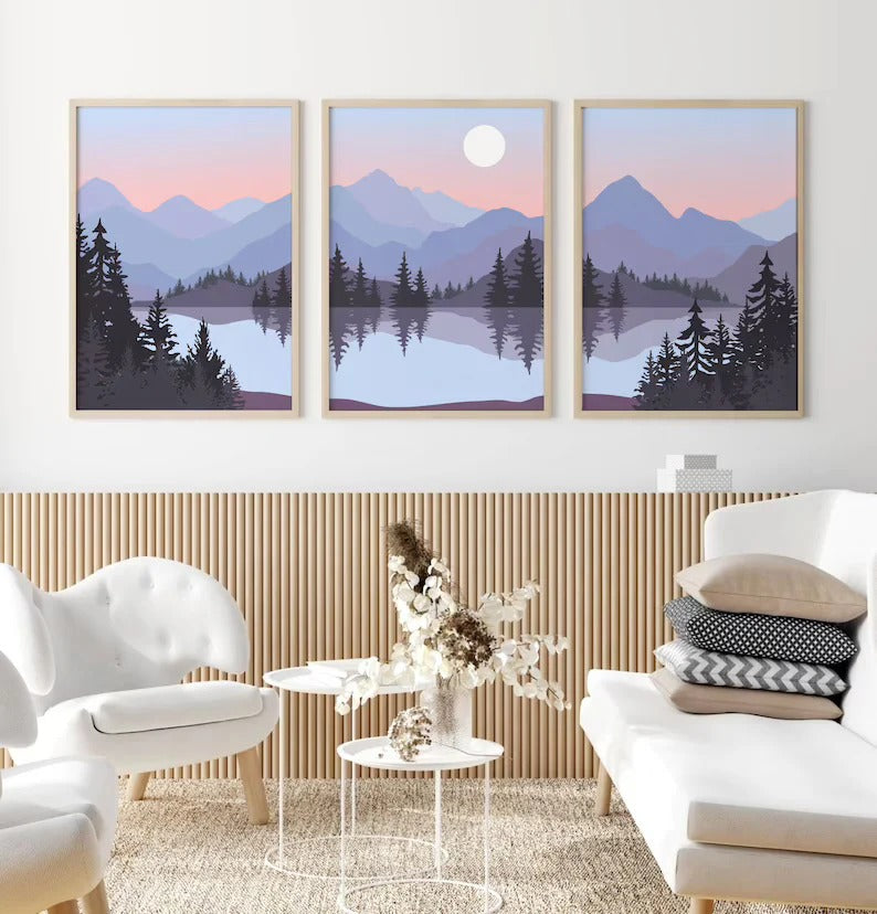 Abstract Mountain Art Lake - Set of 3