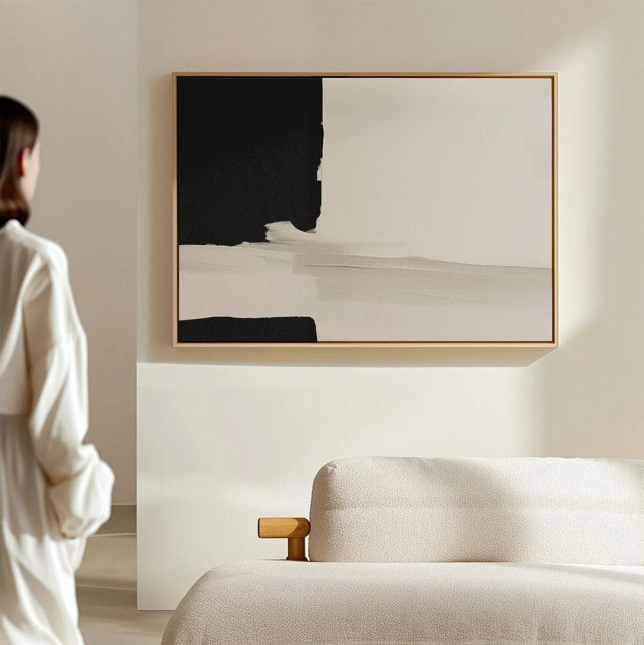 Monochrome Harmony Abstract Art - Canvas Frame