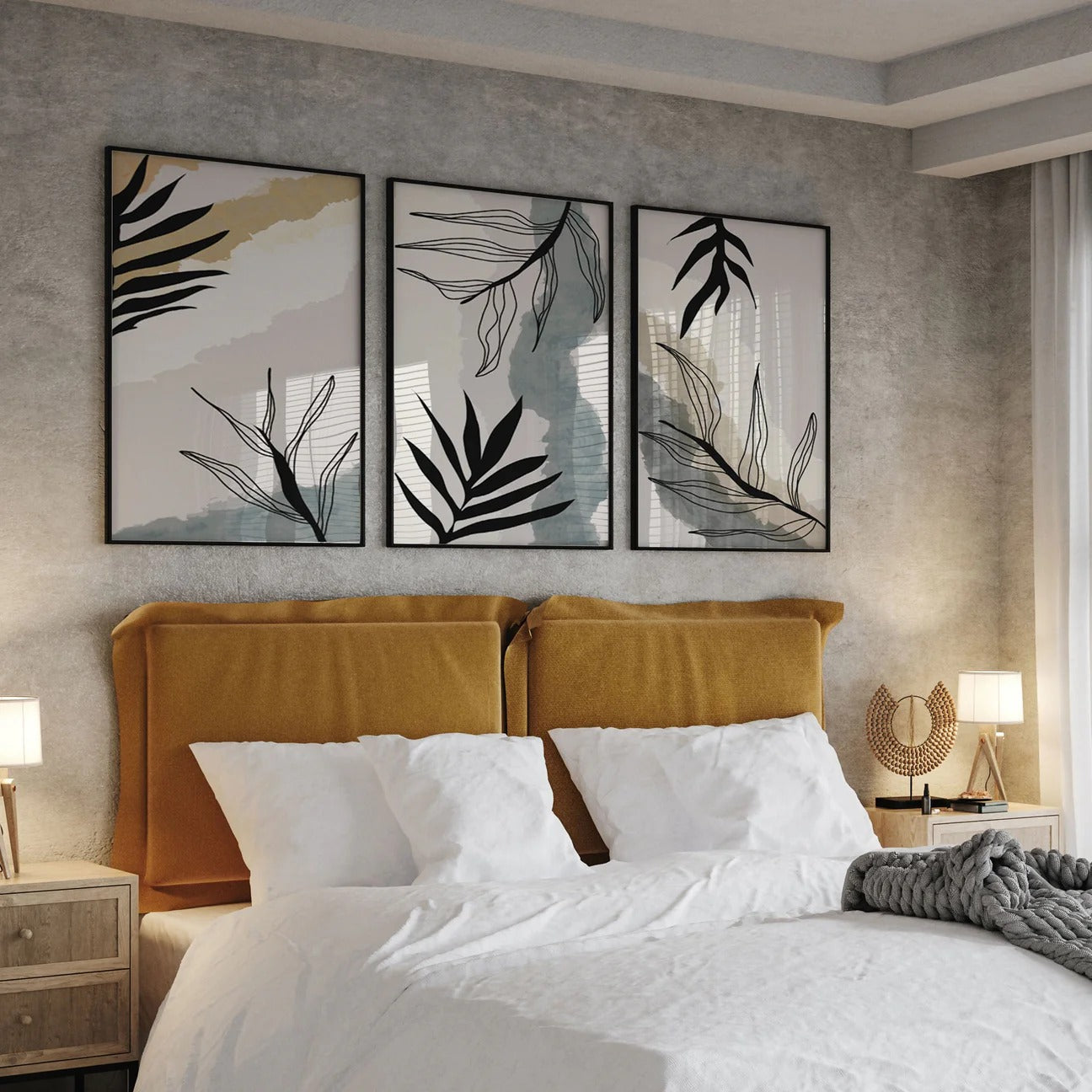 Boho Leaves Abstract Minimal - Set of 3