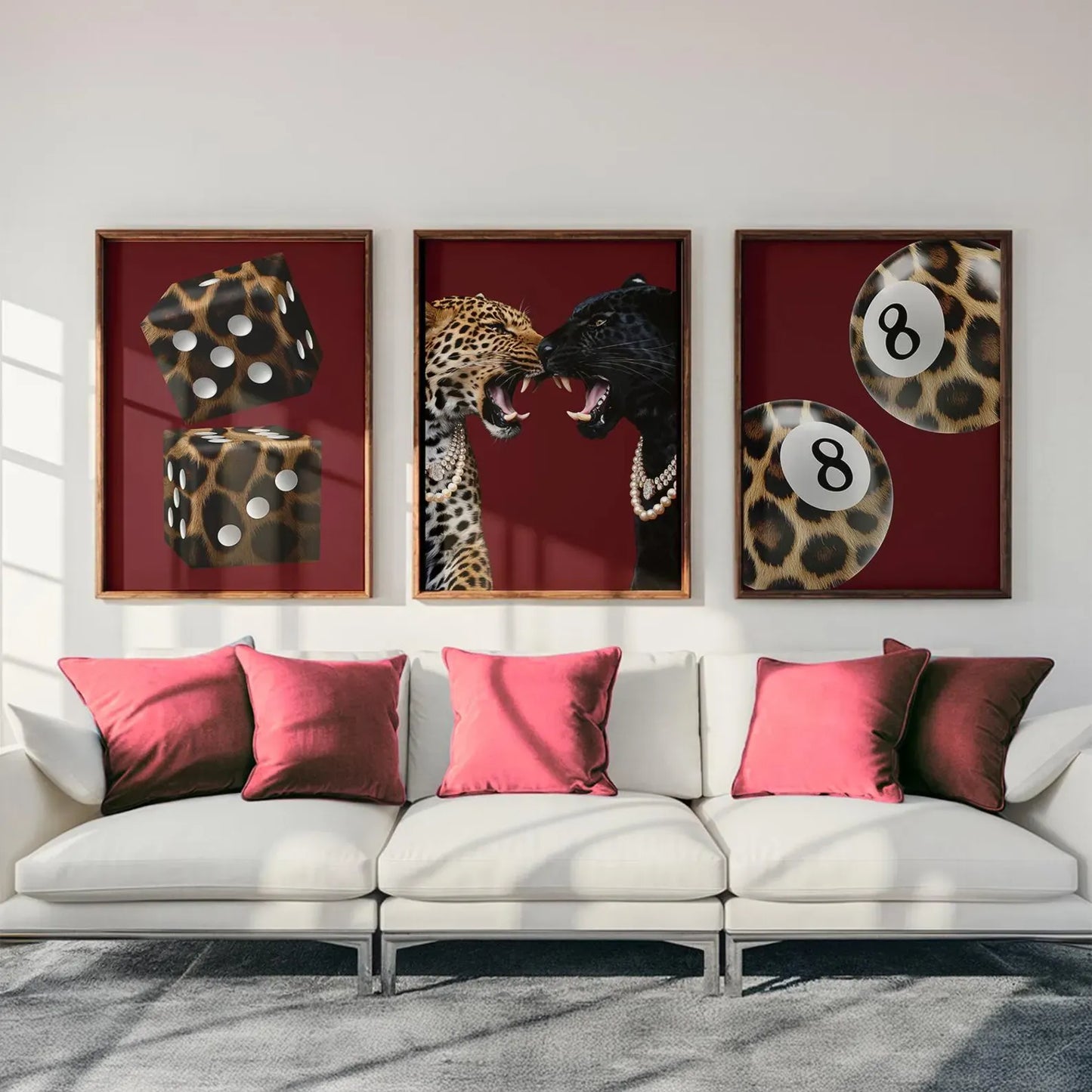 Burgundy Leopard and Jaguar - Set of 3