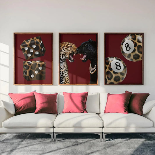 Burgundy Leopard and Jaguar - Set of 3