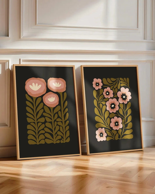 Green & Black Floral - Set of 2