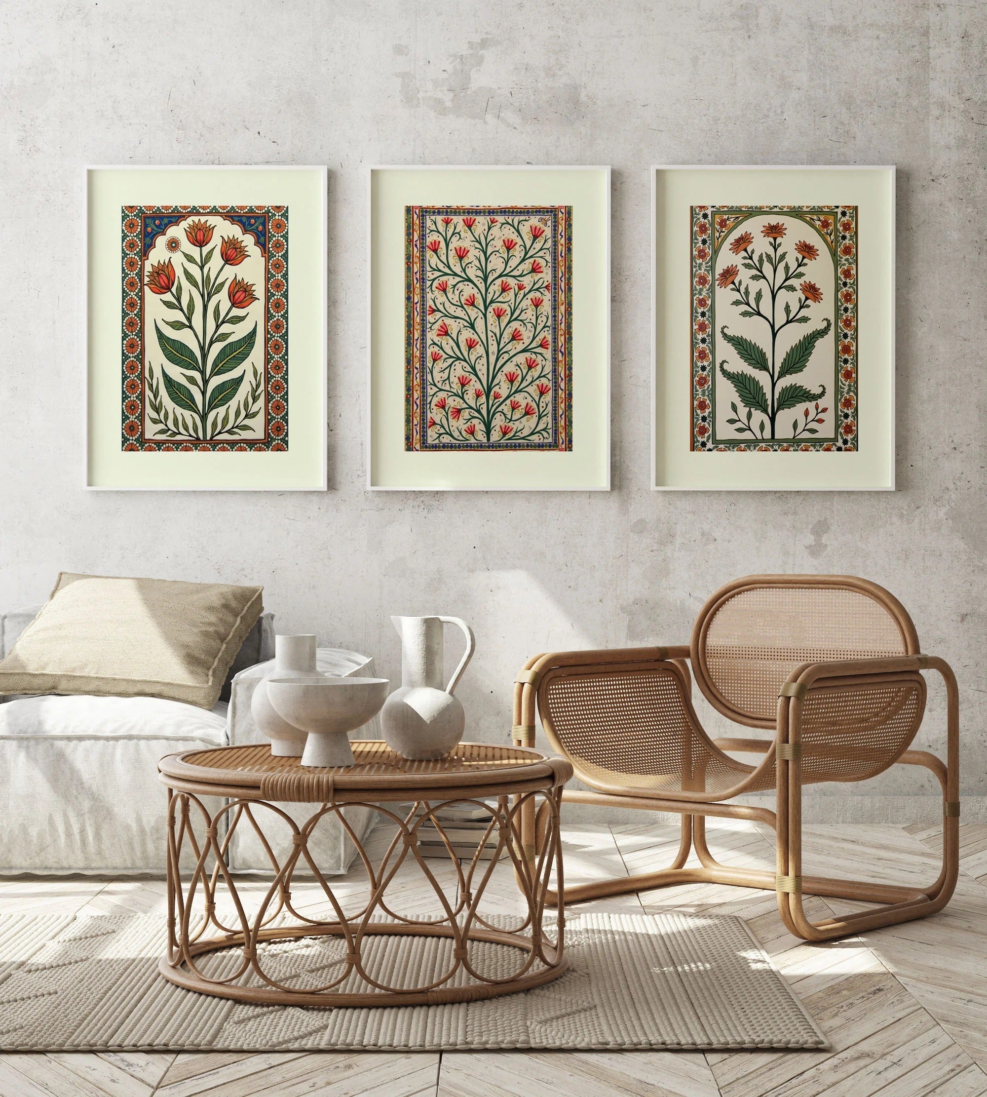 Mughal Motifs Madhubani - Set of 3