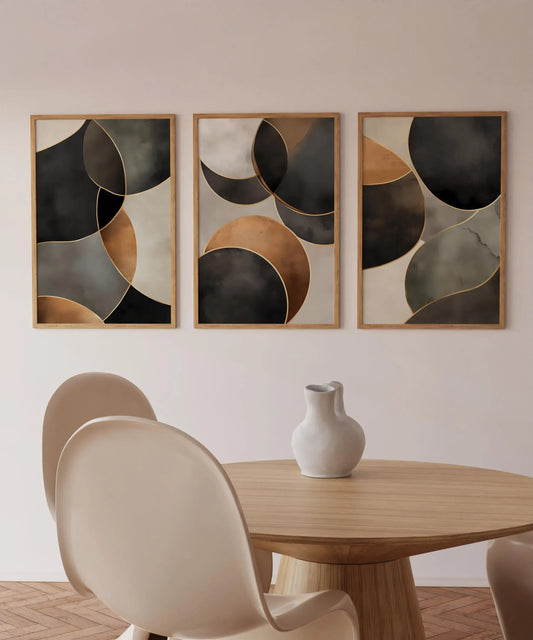 Neutral Abstract Black and Brown Wall Art - Set of 3