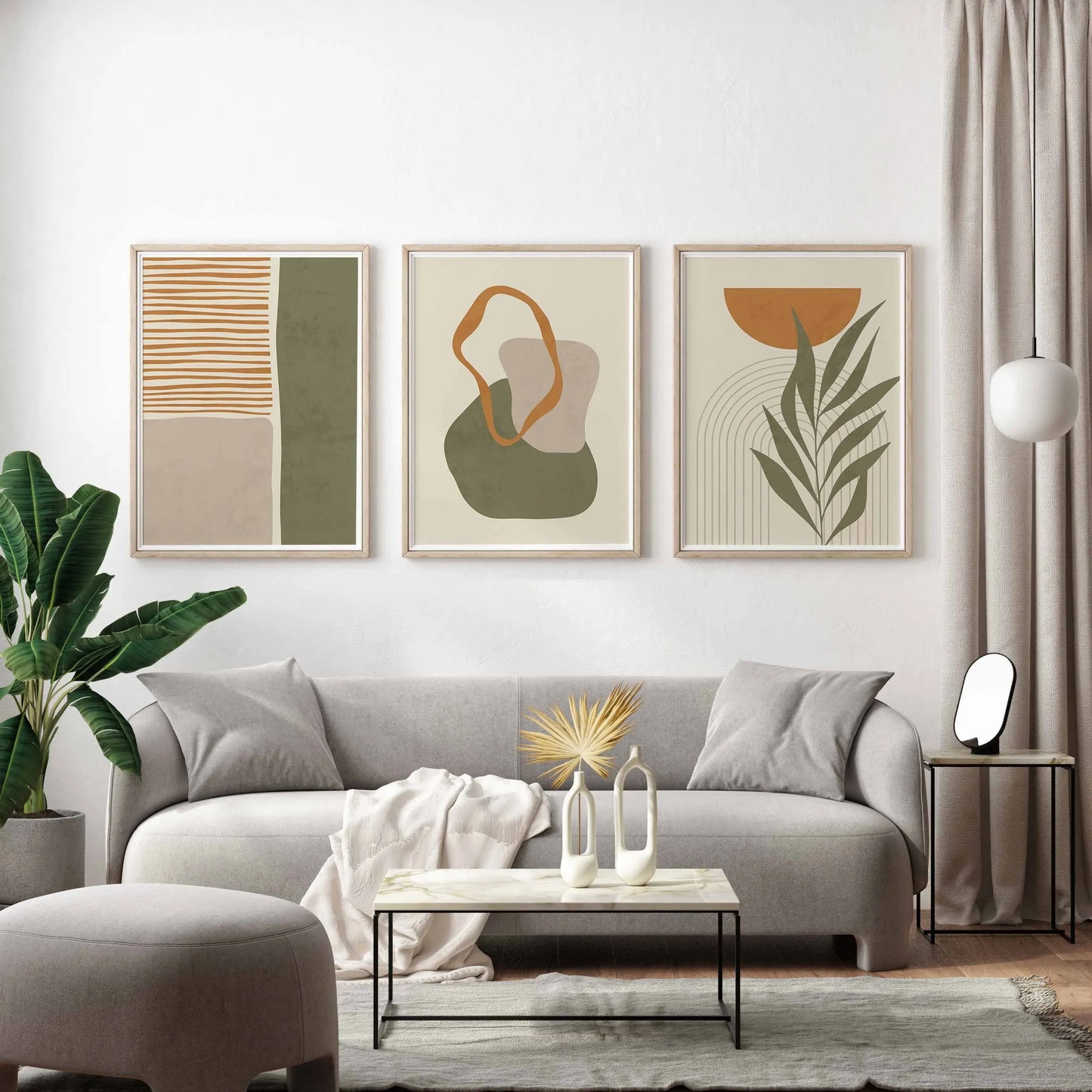 Minimal Green Wall Art Triptych - Set of 3
