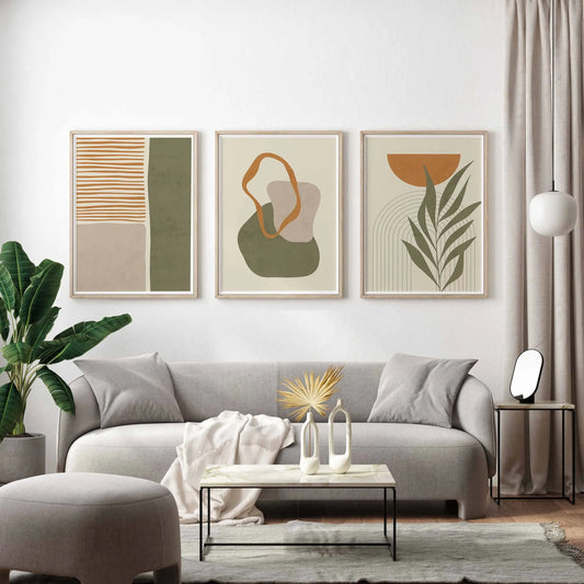 Minimal Green Wall Art Triptych - Set of 3