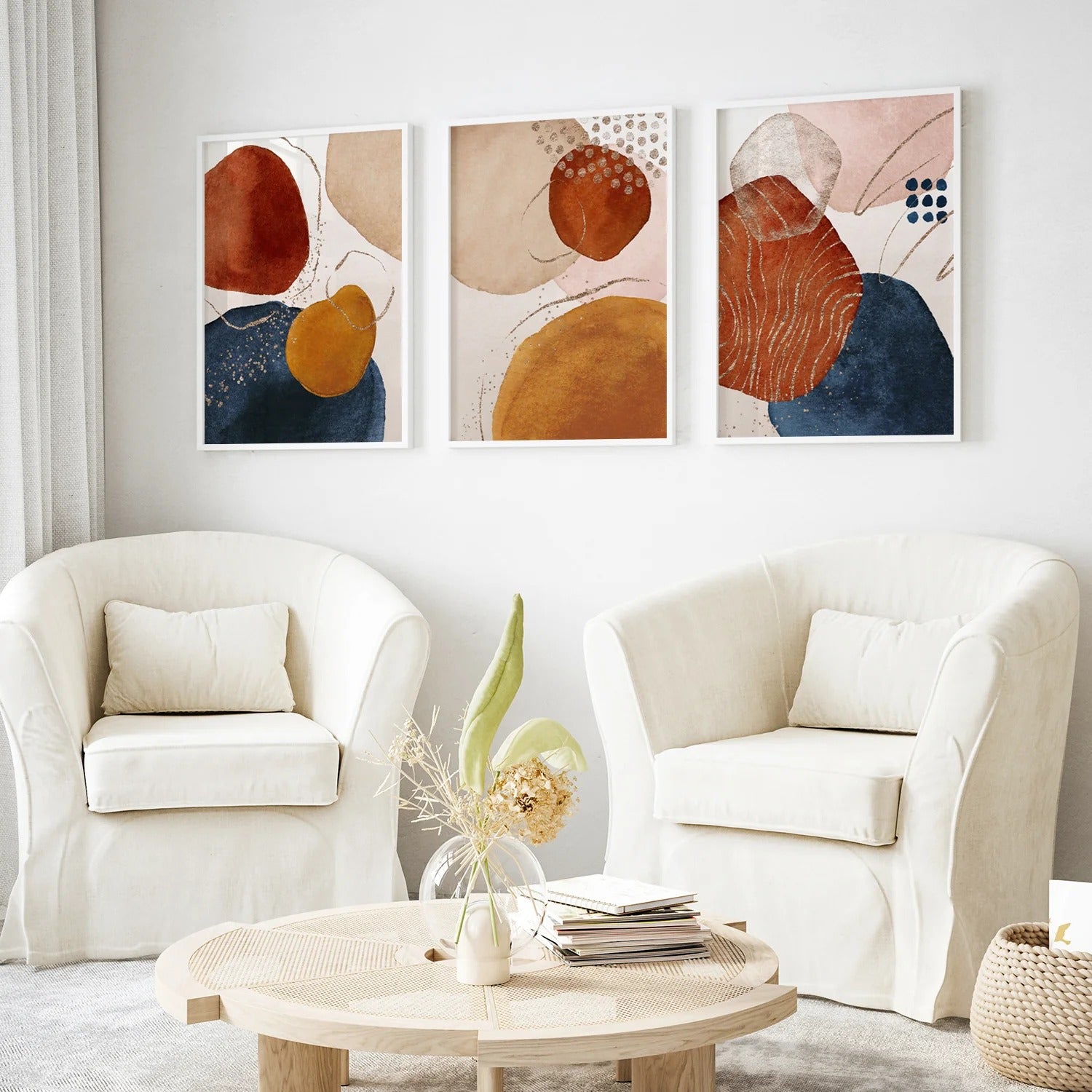 Terracotta Navy Blue Burnt Orange - Set of 3