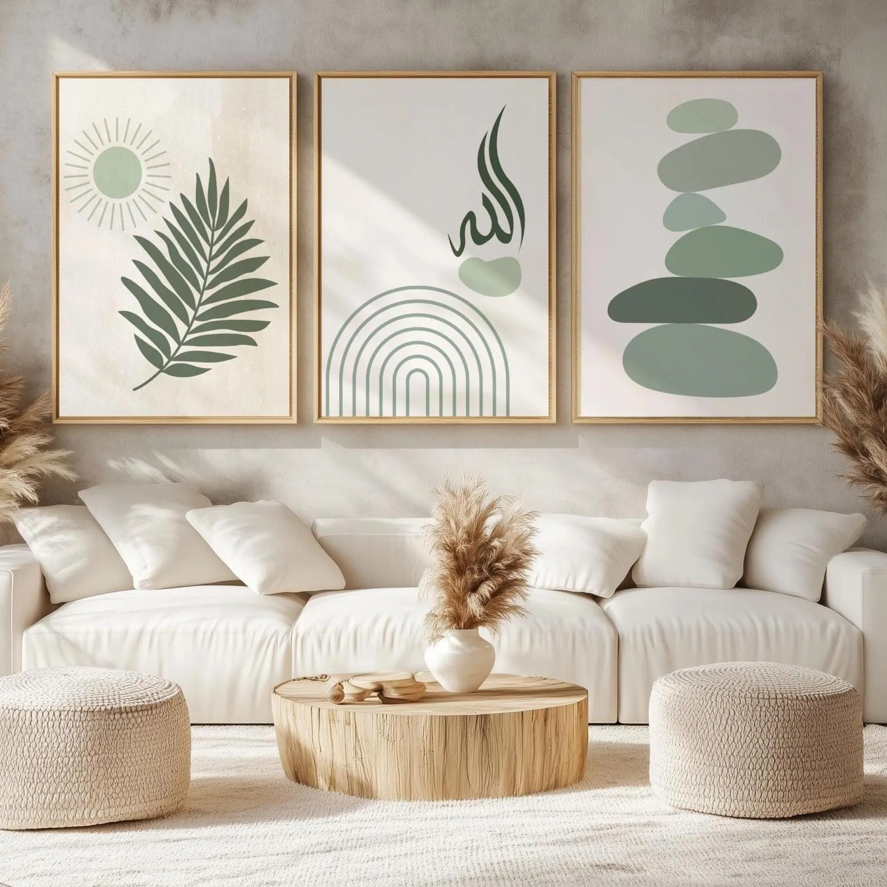 Boho Sage Green Wall Art - Set of 3